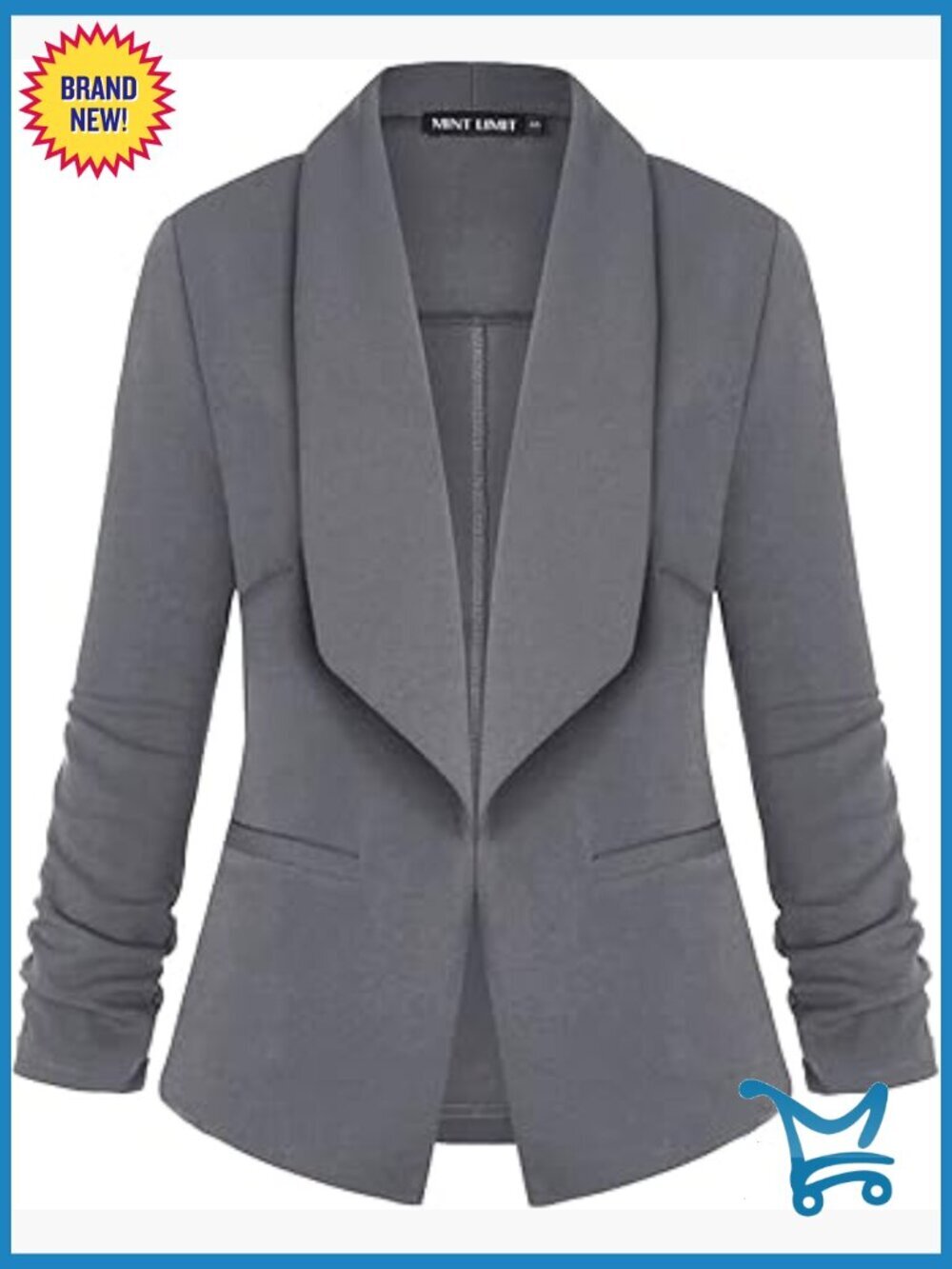 3/4 Sleeve Open Front Blazer Cardigan with Pockets